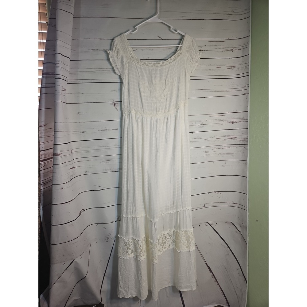 Blue Rain Francescas White Lace Maxi Short Sleeve Dress Size M